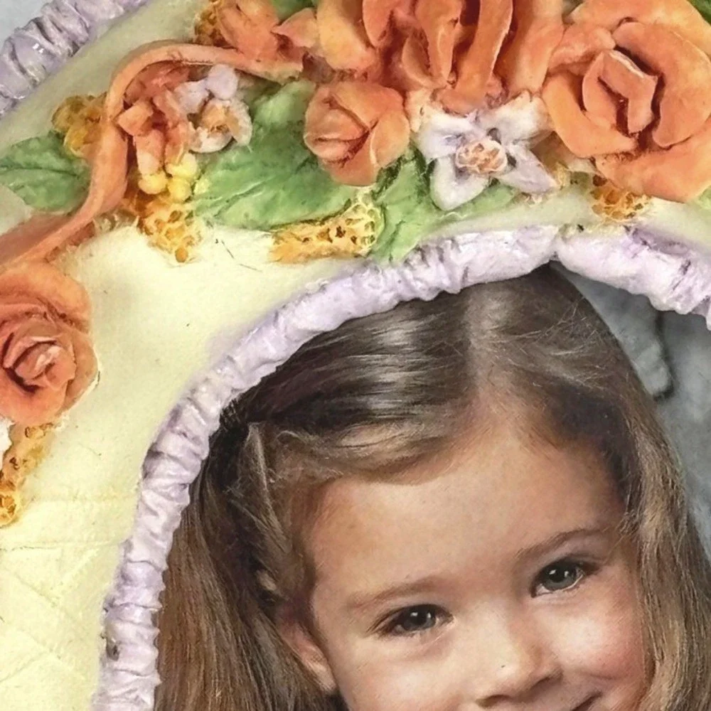 Vtg 90s Peach Roses Floral Photo Frame 3.5x5 English Country Cottage Romantic